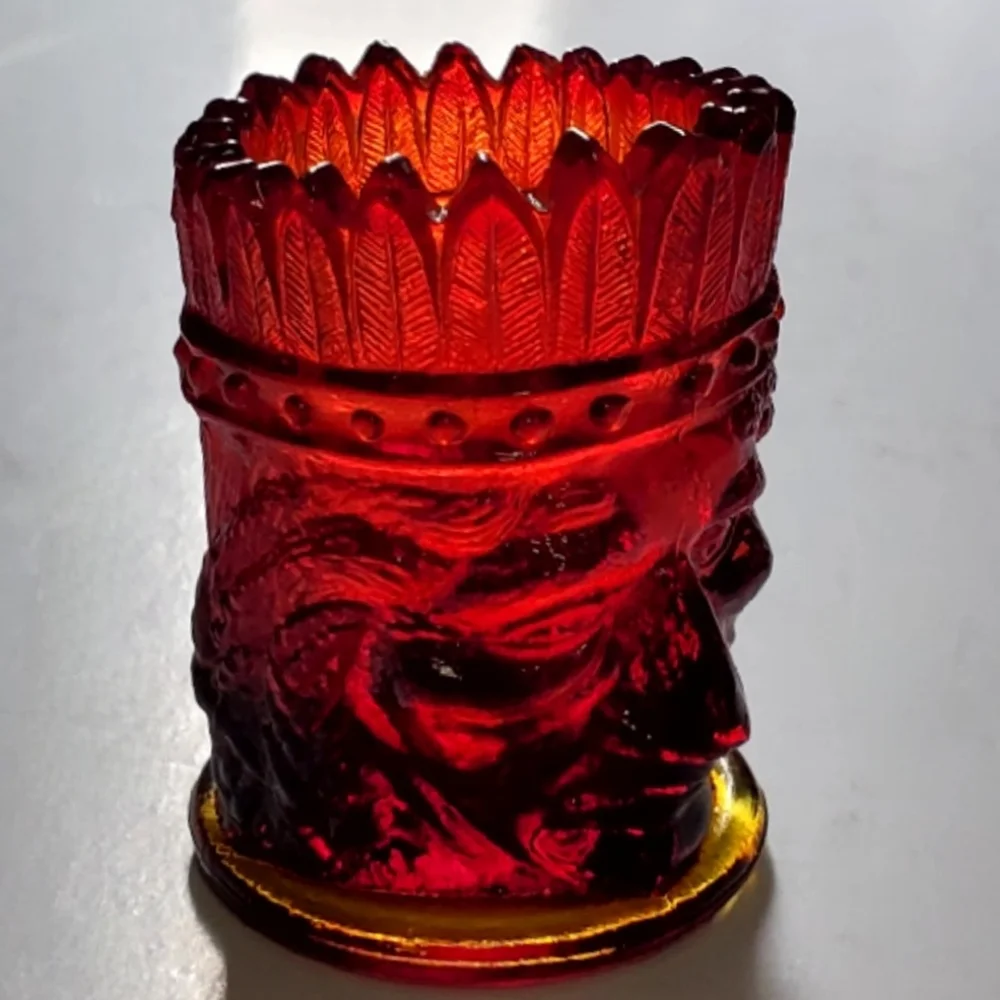 Vntg St. Clair Cadmium Glass Ruby Amberina Indian Head Toothpick Candle Holder - Picture 5 of 16